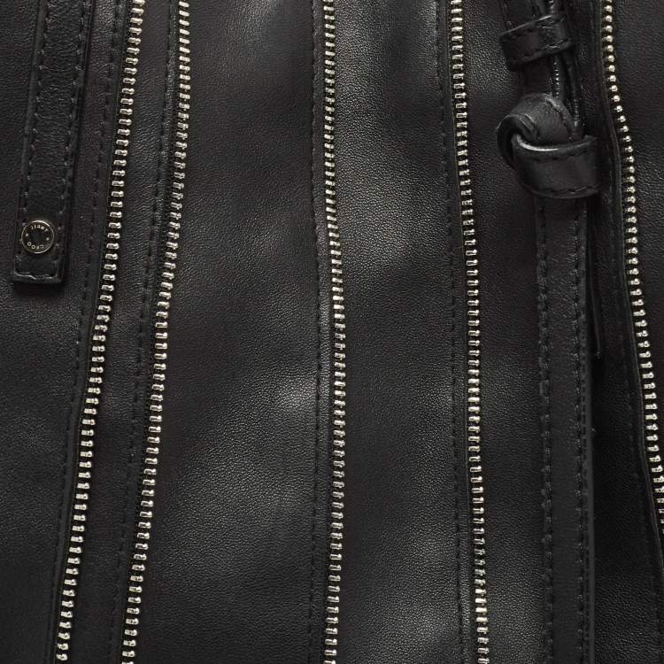Pre Owned Jimmy Choo Black Leather Zip Details Tote