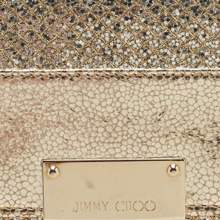 Pre Owned Jimmy Choo Gold Glitter and Leather Reese Continental Clutch