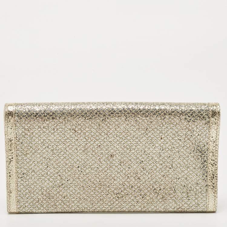 Pre Owned Jimmy Choo Gold Glitter and Leather Reese Continental Clutch