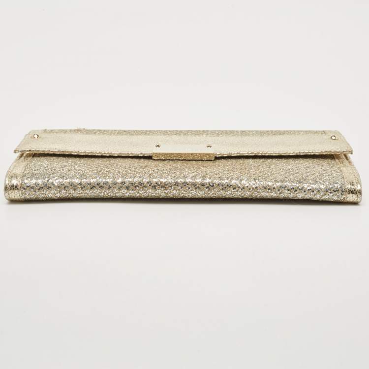 Pre Owned Jimmy Choo Gold Glitter and Leather Reese Continental Clutch