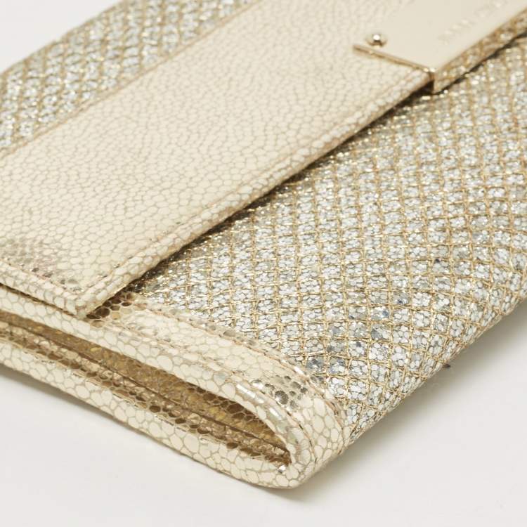 Pre Owned Jimmy Choo Gold Glitter and Leather Reese Continental Clutch