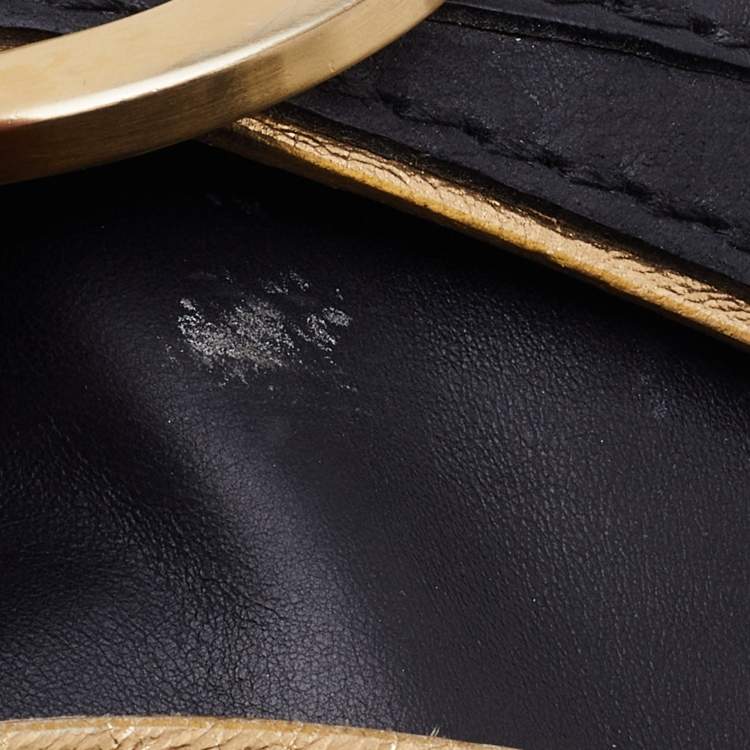 مملوكة مسبقًا Jimmy Choo Black/Gold Leather Troy Chain Clutch