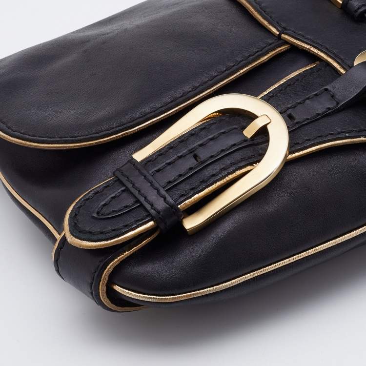 مملوكة مسبقًا Jimmy Choo Black/Gold Leather Troy Chain Clutch