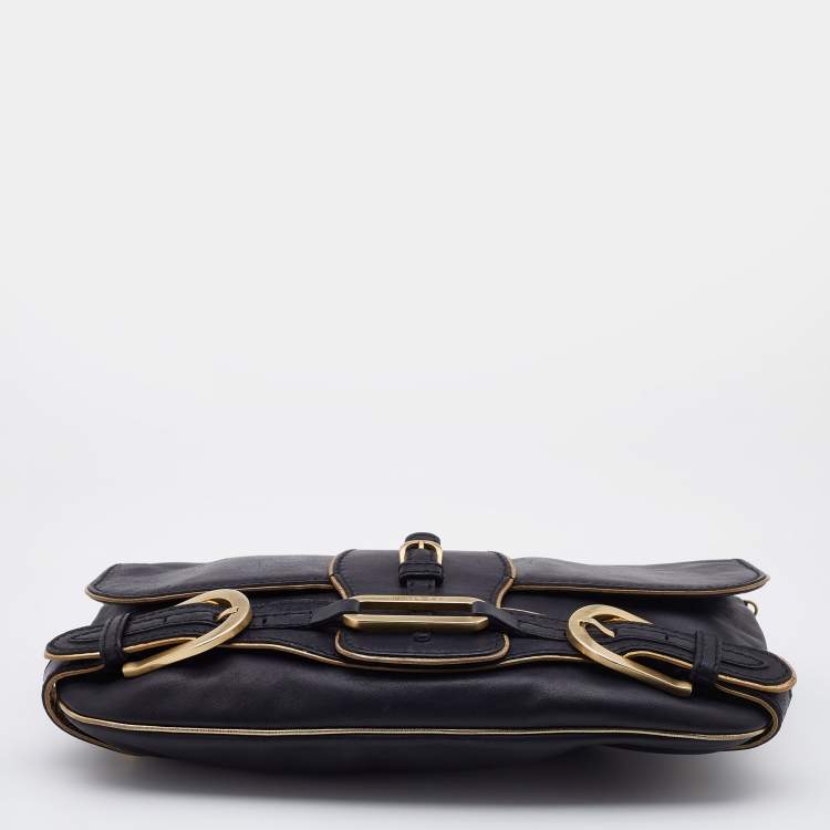 مملوكة مسبقًا Jimmy Choo Black/Gold Leather Troy Chain Clutch