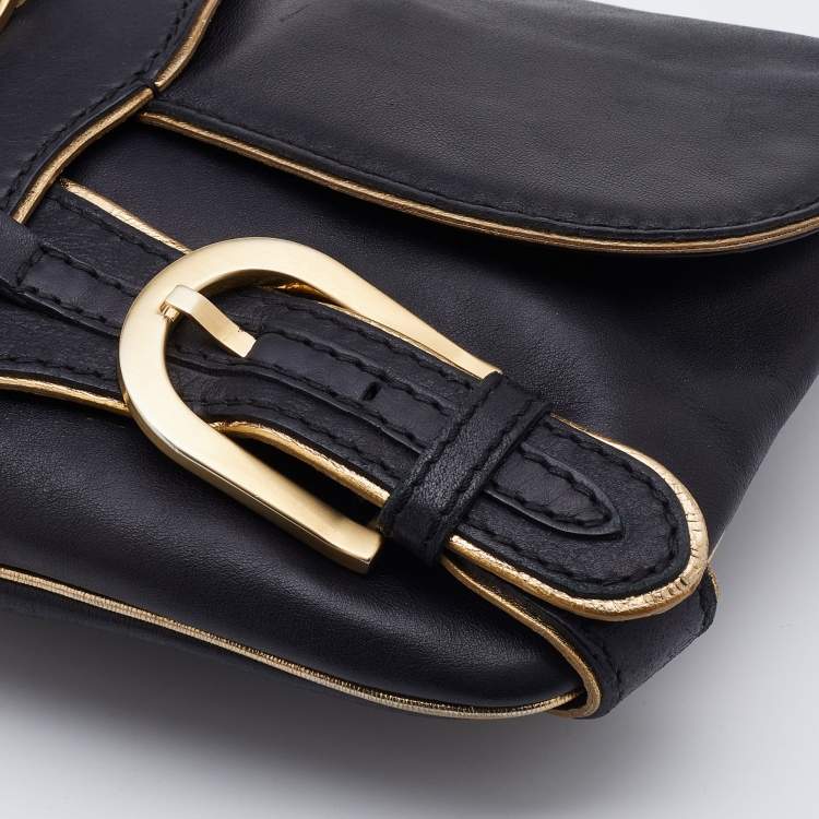 مملوكة مسبقًا Jimmy Choo Black/Gold Leather Troy Chain Clutch