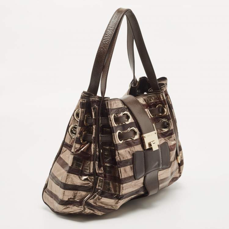 Pre Owned Jimmy Choo Dark Brown/Gold Eel Leather Ramona Hobo