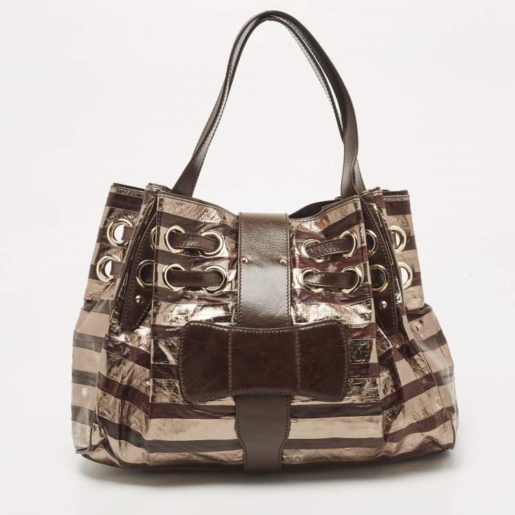 Pre Owned Jimmy Choo Dark Brown/Gold Eel Leather Ramona Hobo