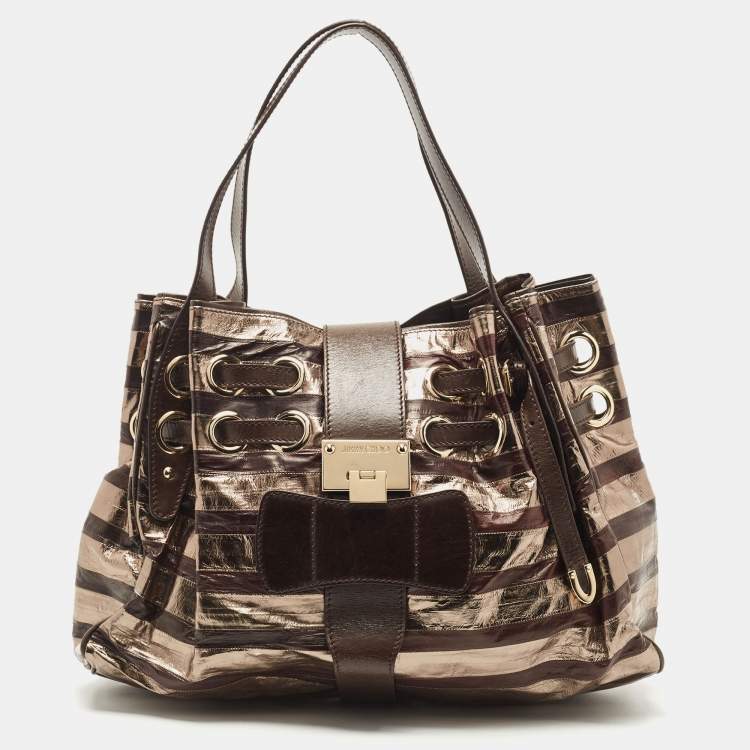 Pre Owned Jimmy Choo Dark Brown/Gold Eel Leather Ramona Hobo