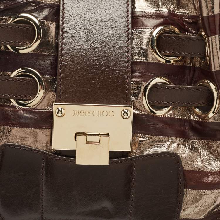 Pre Owned Jimmy Choo Dark Brown/Gold Eel Leather Ramona Hobo