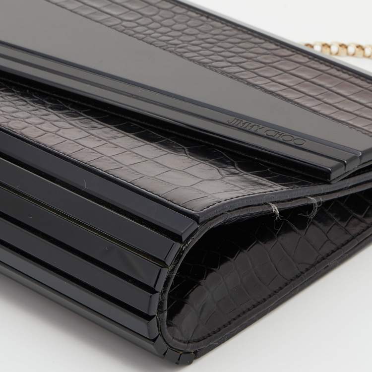 مملوكة مسبقًا Jimmy Choo Black Croc Embossed Leather and Acrylic Candy Chain Clutch
