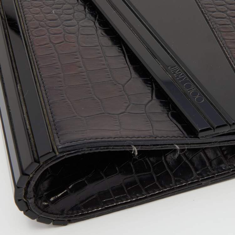 مملوكة مسبقًا Jimmy Choo Black Croc Embossed Leather and Acrylic Candy Chain Clutch