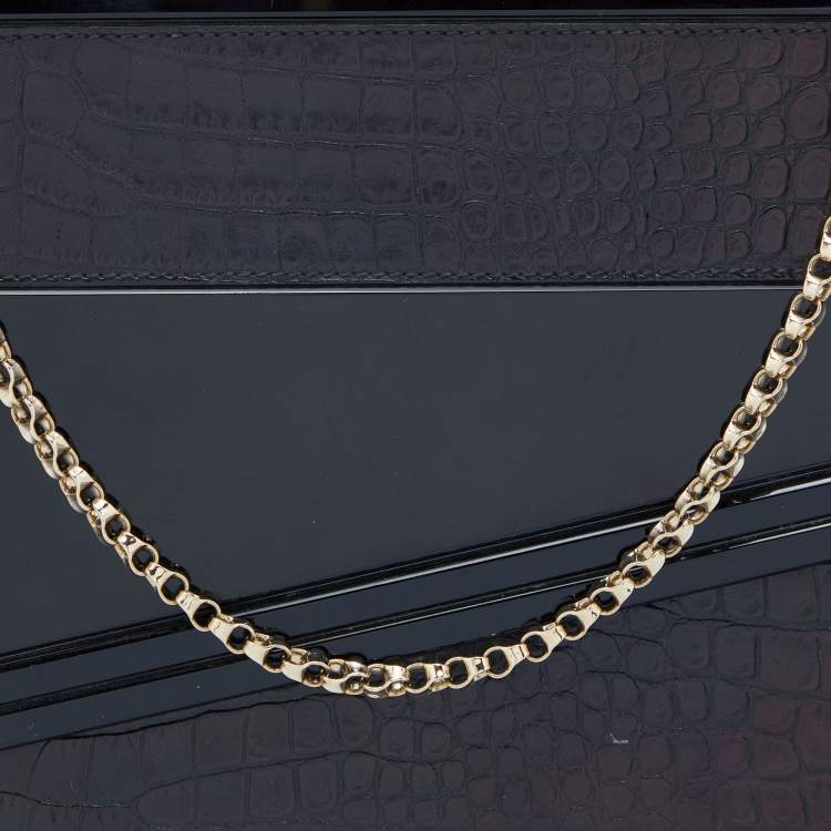 مملوكة مسبقًا Jimmy Choo Black Croc Embossed Leather and Acrylic Candy Chain Clutch