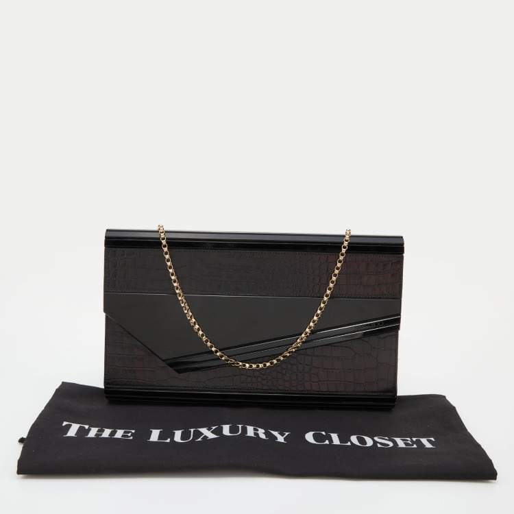مملوكة مسبقًا Jimmy Choo Black Croc Embossed Leather and Acrylic Candy Chain Clutch