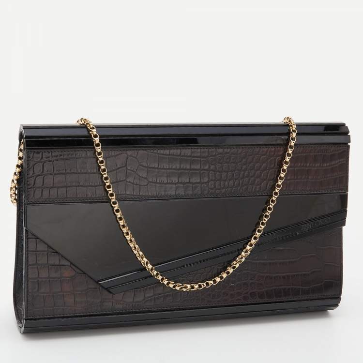مملوكة مسبقًا Jimmy Choo Black Croc Embossed Leather and Acrylic Candy Chain Clutch