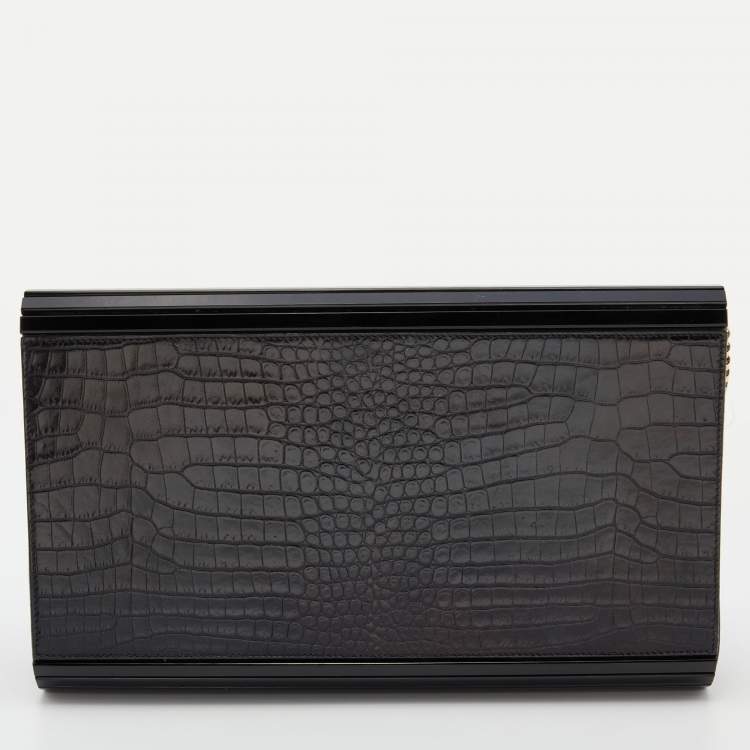 مملوكة مسبقًا Jimmy Choo Black Croc Embossed Leather and Acrylic Candy Chain Clutch