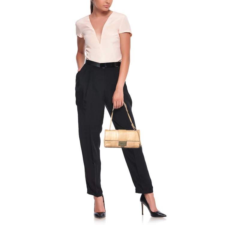 Pre Owned Jimmy Choo Beige Watersnake Leaather Rebel Shoulder Bag