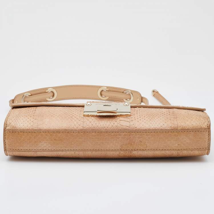 Pre Owned Jimmy Choo Beige Watersnake Leaather Rebel Shoulder Bag