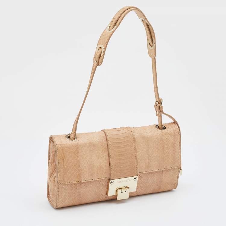 Pre Owned Jimmy Choo Beige Watersnake Leaather Rebel Shoulder Bag