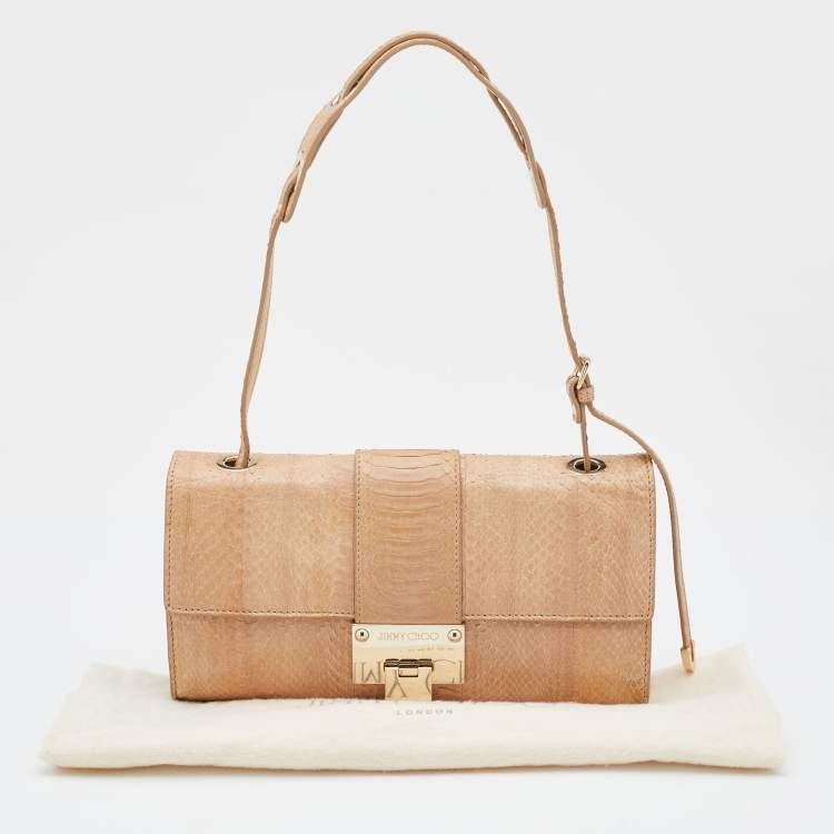 Pre Owned Jimmy Choo Beige Watersnake Leaather Rebel Shoulder Bag