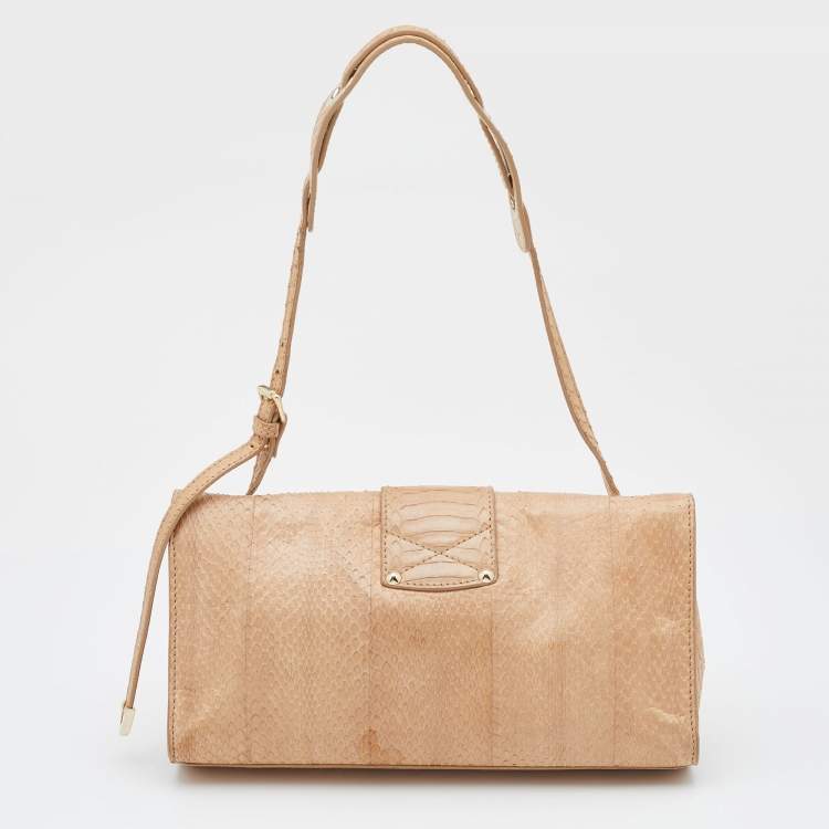 Pre Owned Jimmy Choo Beige Watersnake Leaather Rebel Shoulder Bag