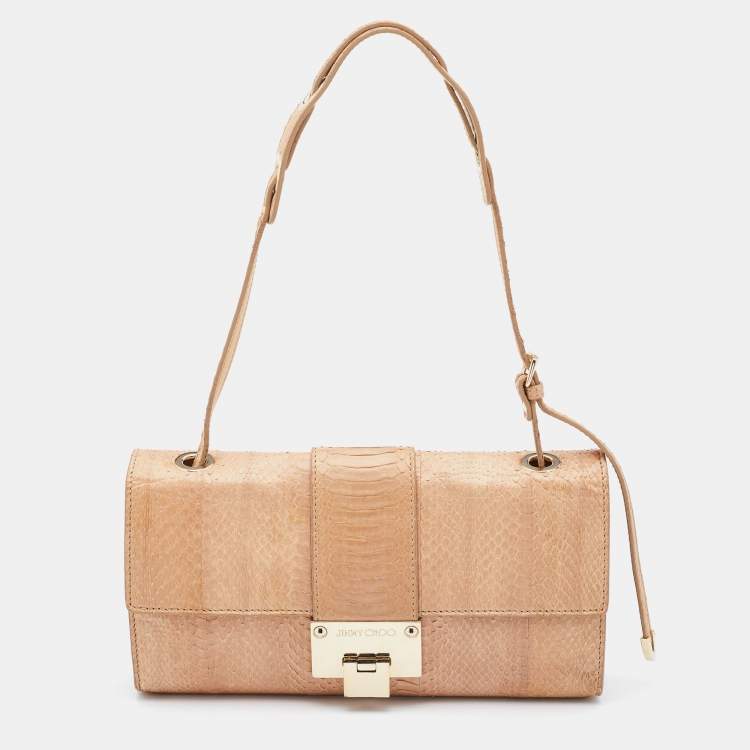 Pre Owned Jimmy Choo Beige Watersnake Leaather Rebel Shoulder Bag