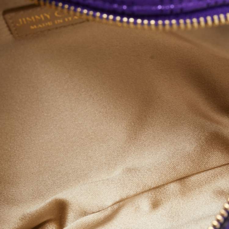 Pre Owned Jimmy Choo Purple Shimmer Perforated  Suede Chandra Chain Clutch