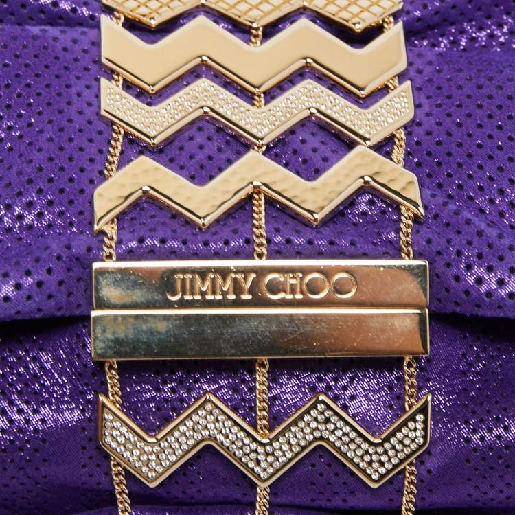 Pre Owned Jimmy Choo Purple Shimmer Perforated  Suede Chandra Chain Clutch