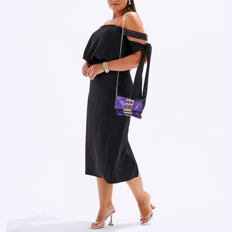 Pre Owned Jimmy Choo Purple Shimmer Perforated  Suede Chandra Chain Clutch