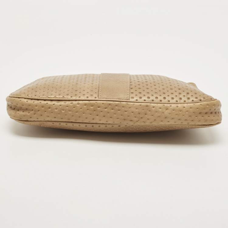 Pre Owned Jimmy Choo Beige Perforated Leather Zulu Clutch