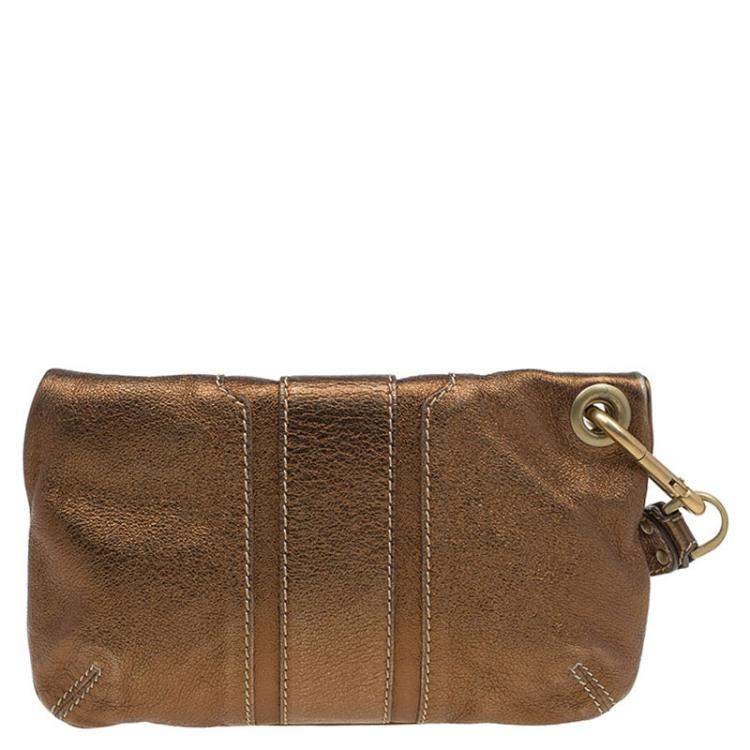 Pre Owned Jimmy Choo Bronze Leather Mave Foldover Clutch