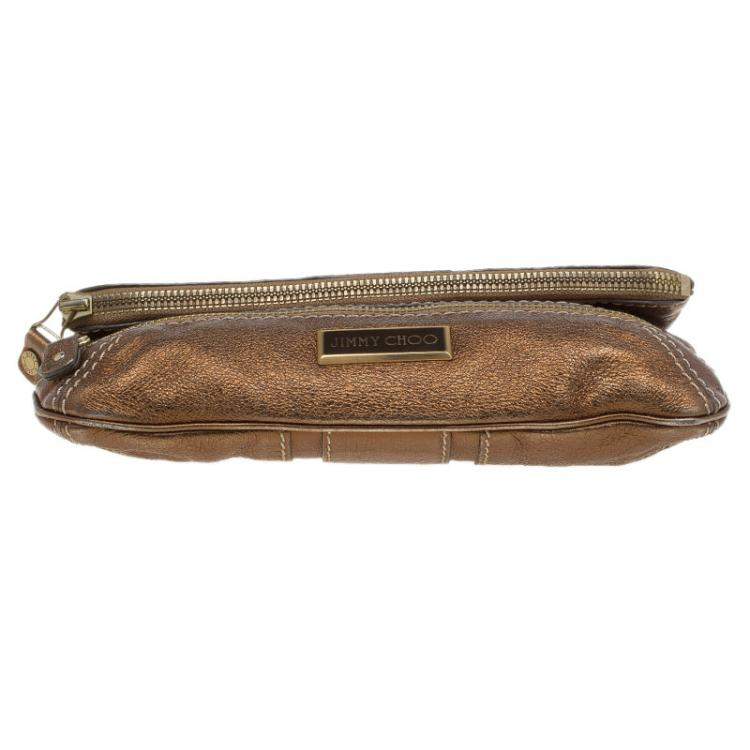 Pre Owned Jimmy Choo Bronze Leather Mave Foldover Clutch