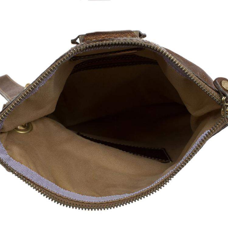 Pre Owned Jimmy Choo Bronze Leather Mave Foldover Clutch