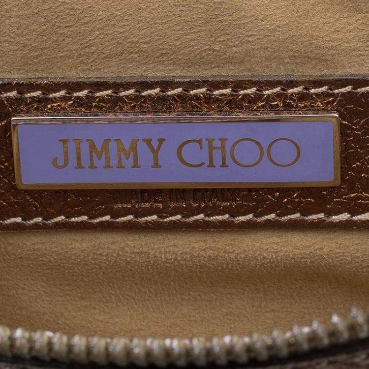 Pre Owned Jimmy Choo Bronze Leather Mave Foldover Clutch