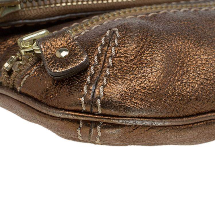 Pre Owned Jimmy Choo Bronze Leather Mave Foldover Clutch