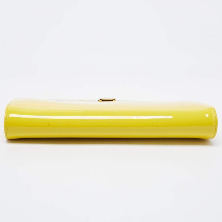 Pre Owned Jimmy Choo Yellow Patent Leather and Suede Metal Frame Clutch