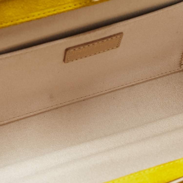 Pre Owned Jimmy Choo Yellow Patent Leather and Suede Metal Frame Clutch