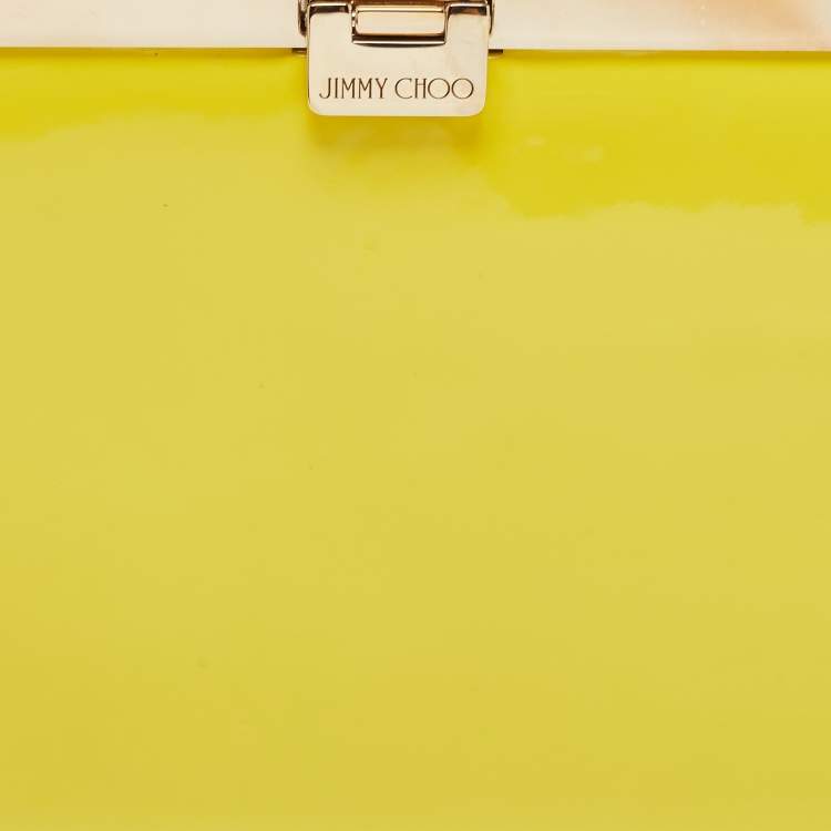 Pre Owned Jimmy Choo Yellow Patent Leather and Suede Metal Frame Clutch