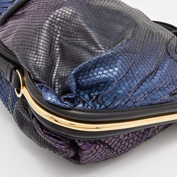 Pre Owned Jimmy Choo Metallic/Black Watersnake Leather and Leather Hobo