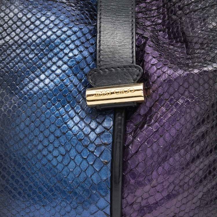 Pre Owned Jimmy Choo Metallic/Black Watersnake Leather and Leather Hobo