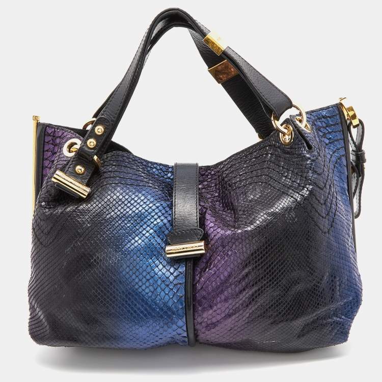 Pre Owned Jimmy Choo Metallic/Black Watersnake Leather and Leather Hobo