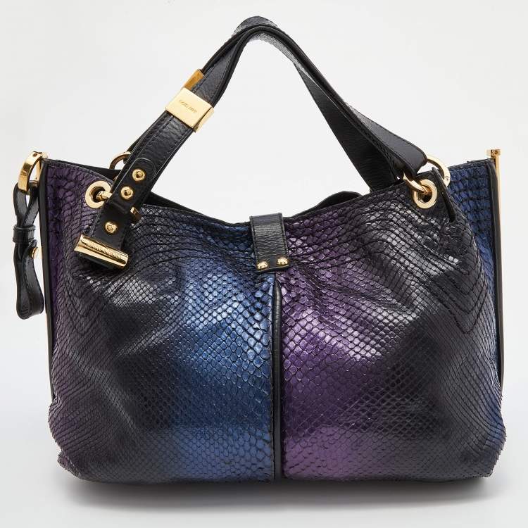 Pre Owned Jimmy Choo Metallic/Black Watersnake Leather and Leather Hobo