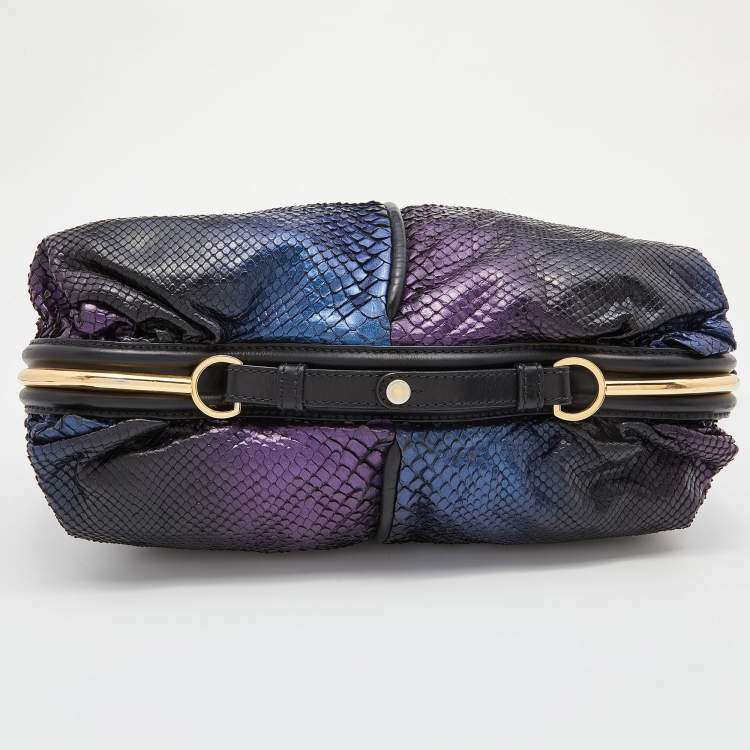 Pre Owned Jimmy Choo Metallic/Black Watersnake Leather and Leather Hobo