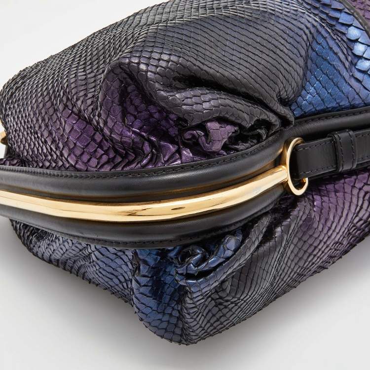 Pre Owned Jimmy Choo Metallic/Black Watersnake Leather and Leather Hobo