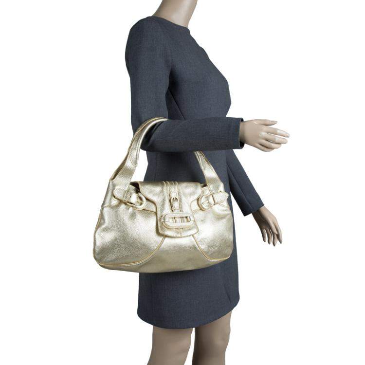 Pre Owned Jimmy Choo Gold Leather Tulita Hobo