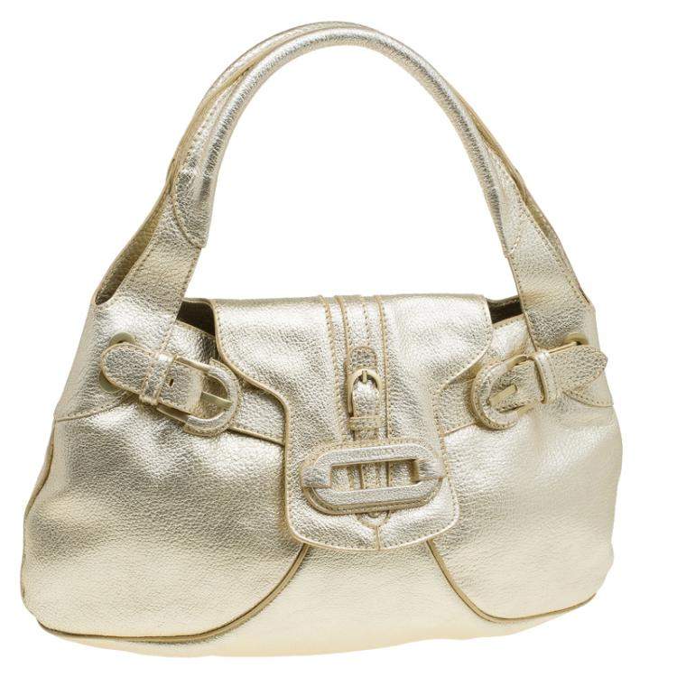 Pre Owned Jimmy Choo Gold Leather Tulita Hobo