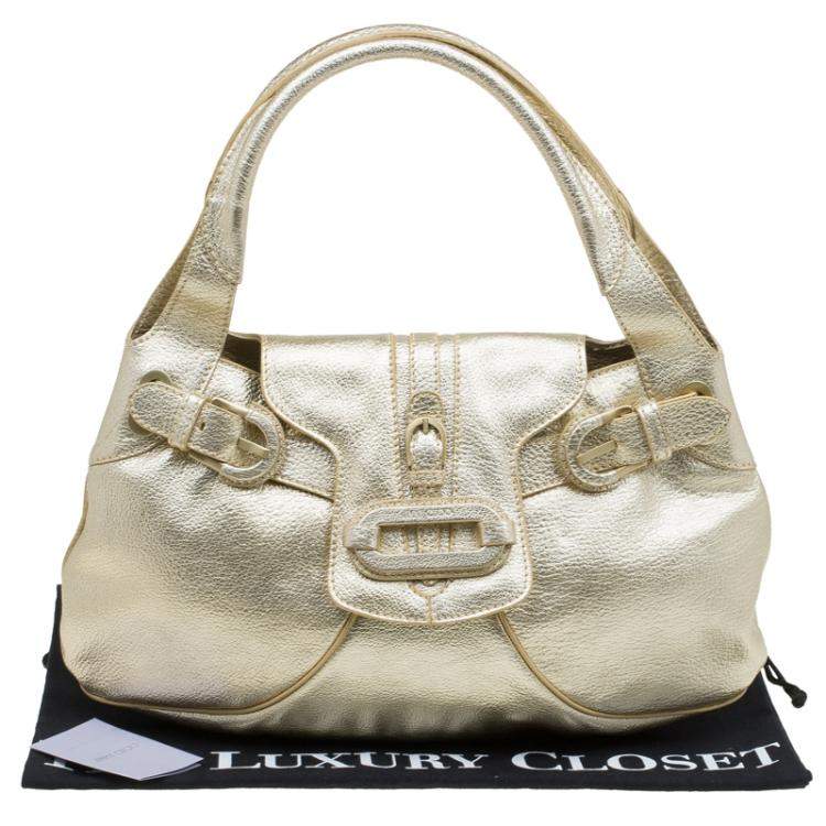 Pre Owned Jimmy Choo Gold Leather Tulita Hobo