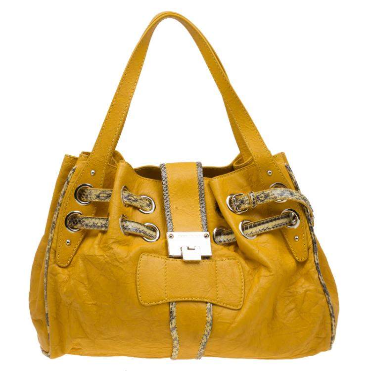 Jimmy Choo Yellow Leather with Python Trim Riki Tote