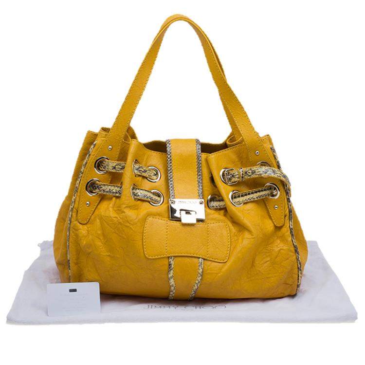 Jimmy Choo Yellow Leather with Python Trim Riki Tote