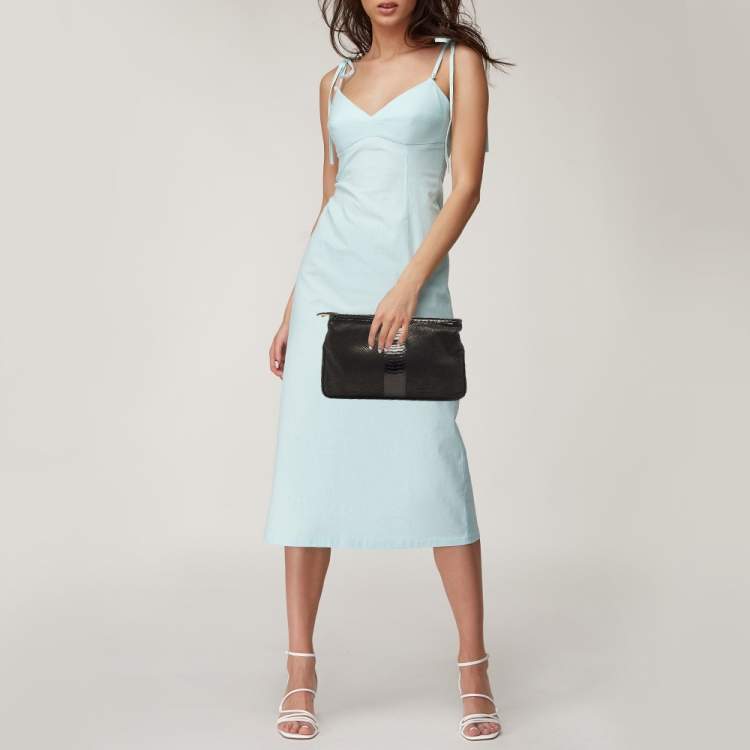 مملوكة مسبقًا Jimmy Choo Python Embossed Suede Zulu Clutch