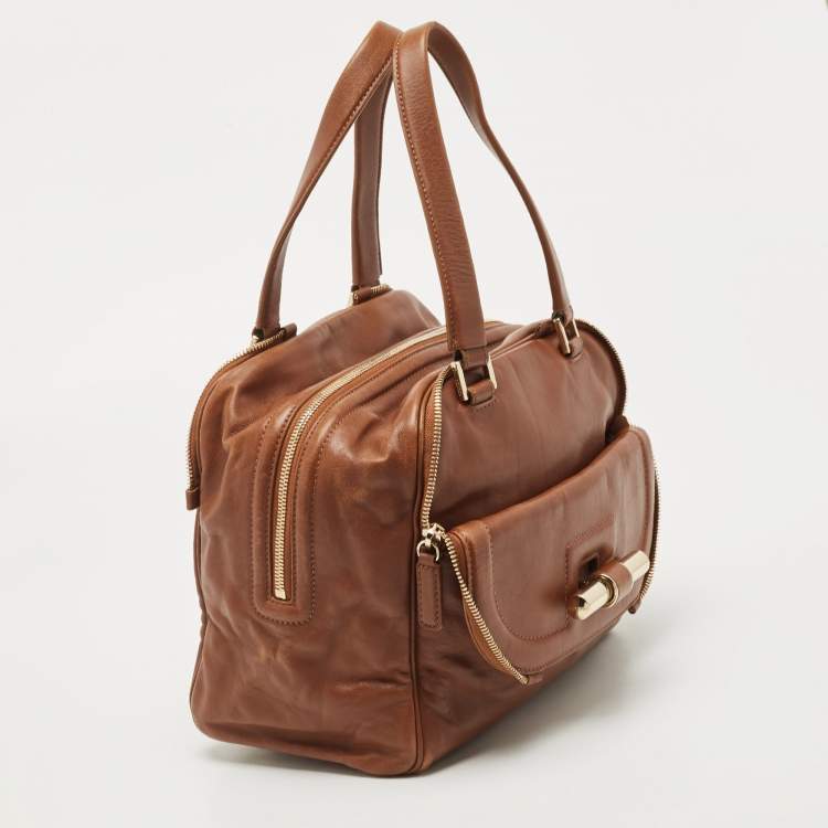 Pre Owned Jimmy Choo Brown Leather Justine Satchel
